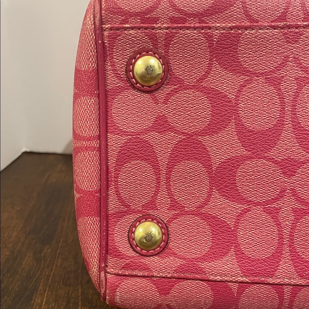 Coach Signature Heritage Stripe Coated Canvas and Leather Satchel Pink - Picture 5 of 16